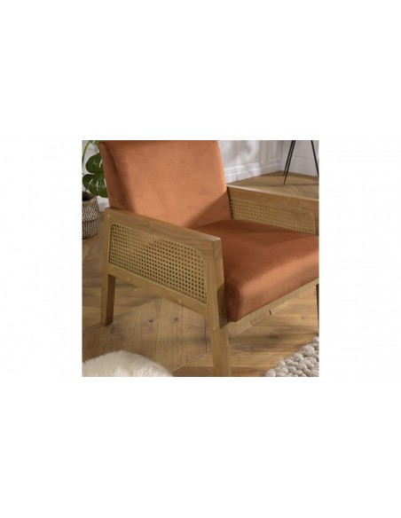 Fauteuil velours orange bois Emilia