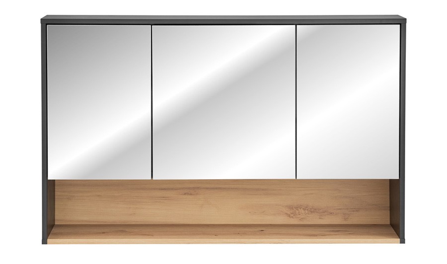 Grand meuble miroir de salle de bain gris et chêne 120 cm - Celebes