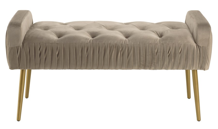 Banc bout de lit velours taupe et métal doré - Emilia