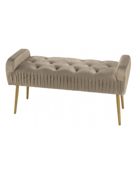 Banc bout de lit velours taupe et métal doré - Emilia