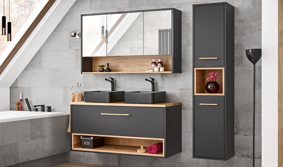 Salle de bain complète moderne 2 vasques noires - Celebes