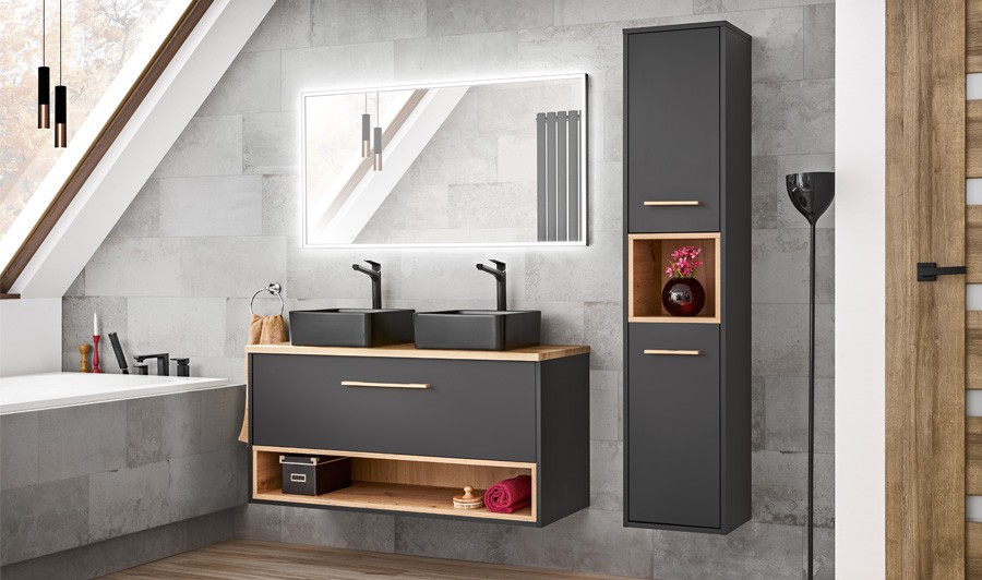 Ensemble meubles de salle de bain : meuble de rangement, vasque  encastrable, miroir LED - AD BATH