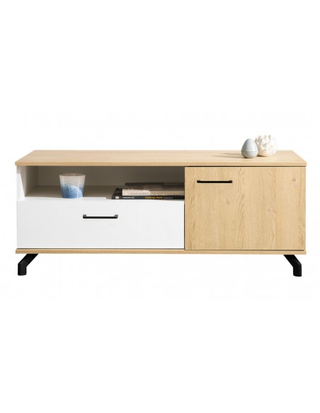 Meuble TV 120 cm blanc chêne