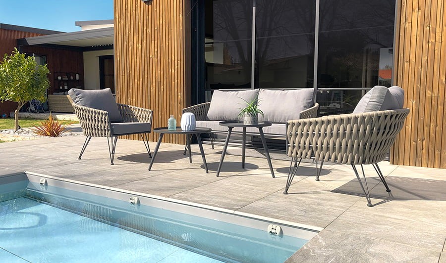 Salon de jardin 4 places en acier et corde tressée - Capri