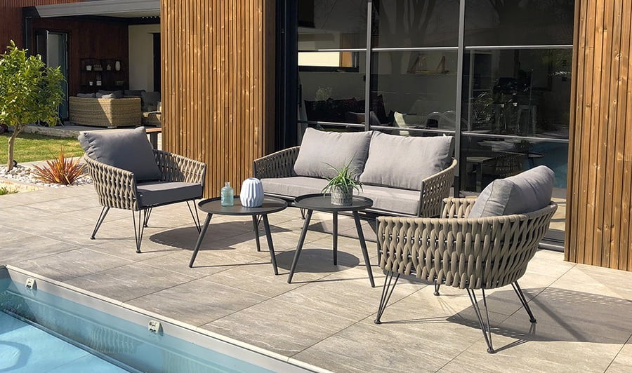 Salon de jardin 4 places en acier et corde tressée - Capri