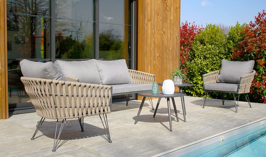 Salon de jardin 4 places en acier et corde tressée - Capri