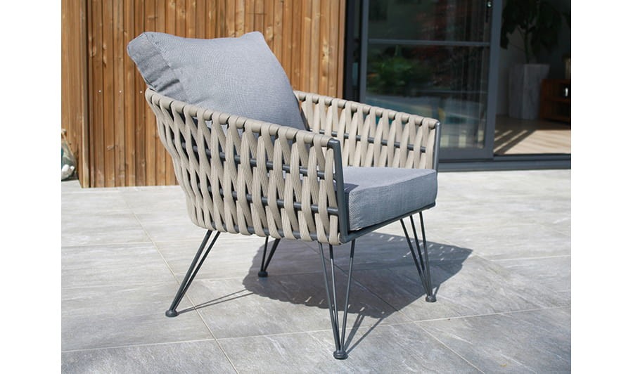 Salon de jardin 4 places en acier et corde tressée - Capri