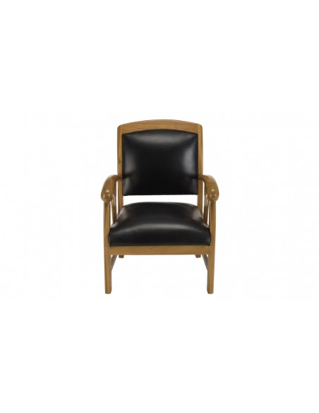 Fauteuil teck massif cuir noir