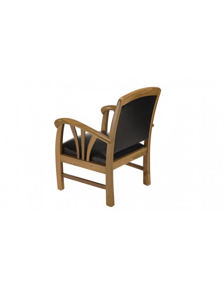 Fauteuil teck cuir noir Goa