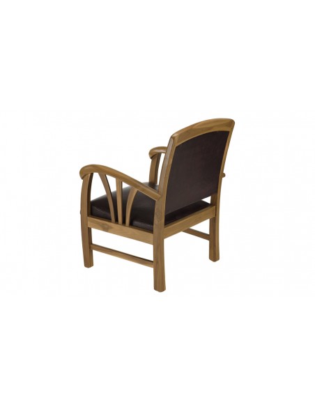 Fauteuil teck cuir marron Goa