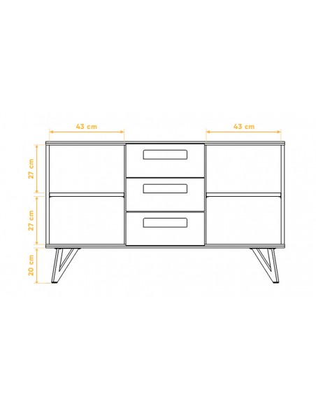 Dimensions commode trois tiroirs Ventoux