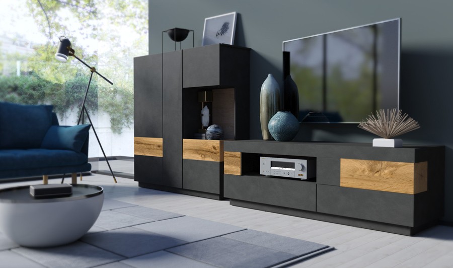 Petit meuble TV gris foncé design - Vigo