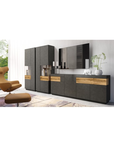 buffet gris foncé insert chêne