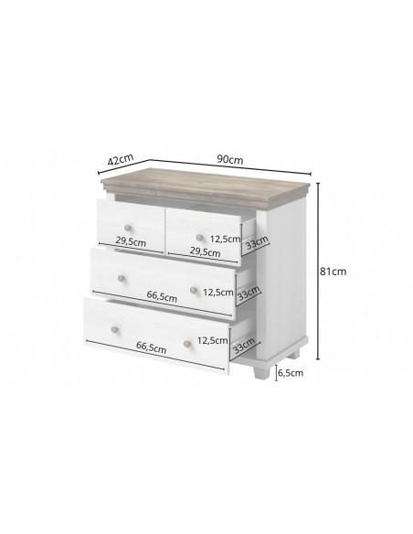 Dimensions commode 3 tiroirs Boavista