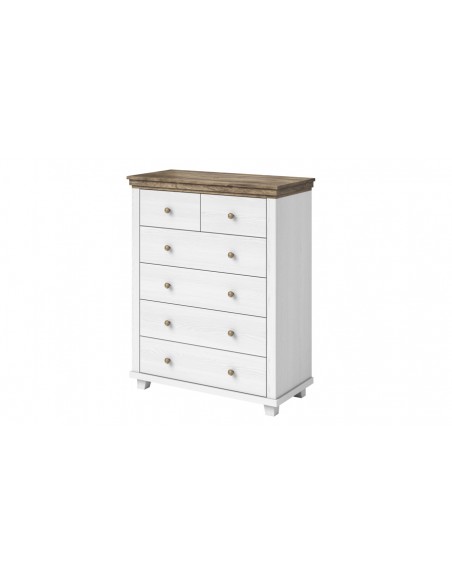 Commode 6 tiroirs blanc chêne