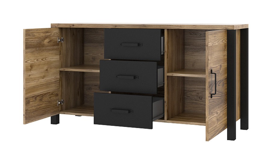 Buffet noir mat et bois style industriel Holly - House and Garden