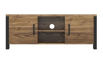 Meuble TV noir mat et bois industriel