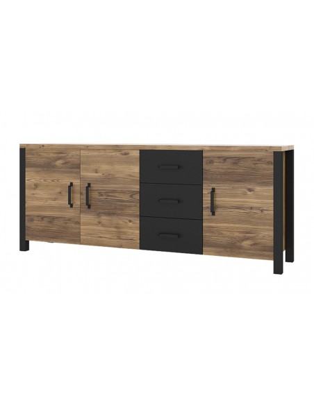 buffet long noir mat et bois