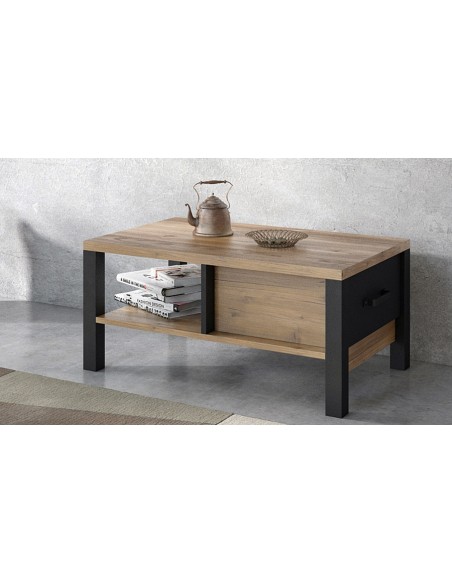 Table basse noir mat et bois