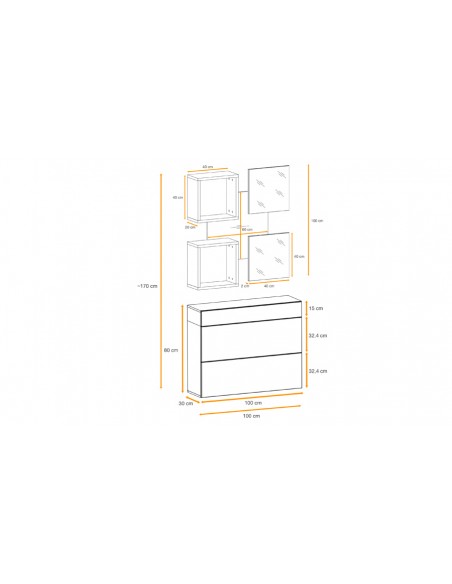 Dimensions ensemble meubles d'entrée Julio