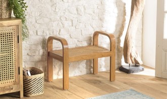 Tabouret en rotin et bois