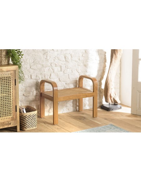 Tabouret en rotin et bois