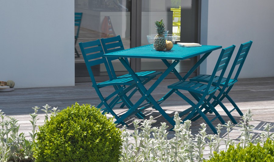 Ensemble jardin pliant Bleu canard