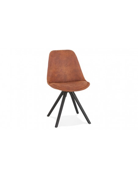 Chaise en bois noir et tissu microfibre marron