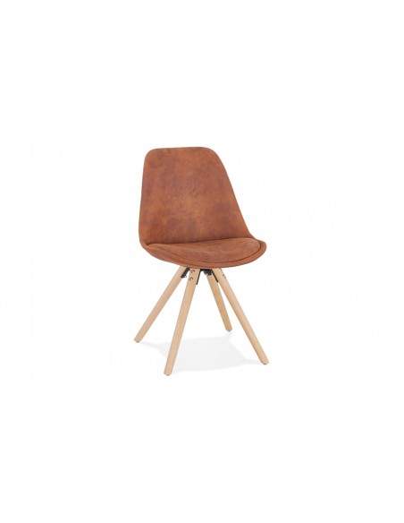 Chaise en bois naturel et tissu marron