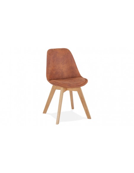 Chaise scandinave en bois naturel et tissu marron