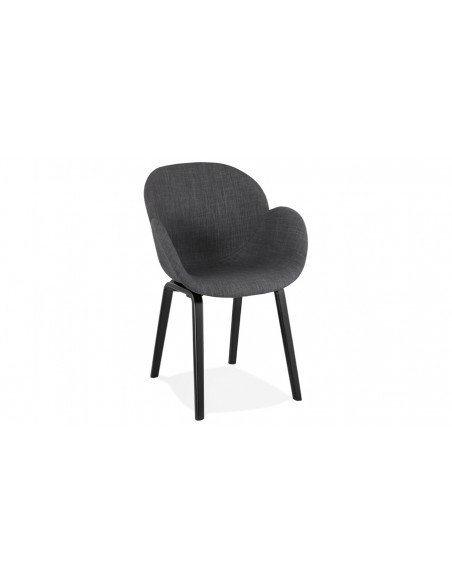 Fauteuil repas en bois noir et tissu gris foncé