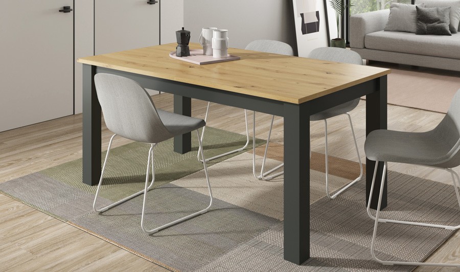 Table à manger gris et chêne extensible 135 / 180 cm - Swann