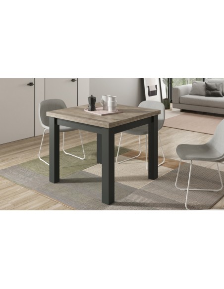 Table carrée extensible grise et bois