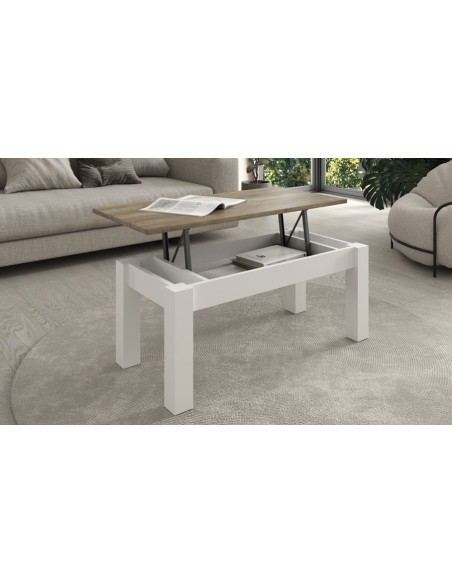 Table basse relevable blanc bois
