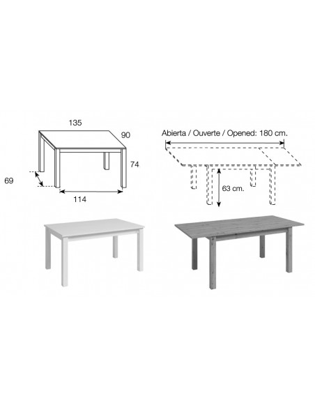 Dimensions table blanc chêne Swann