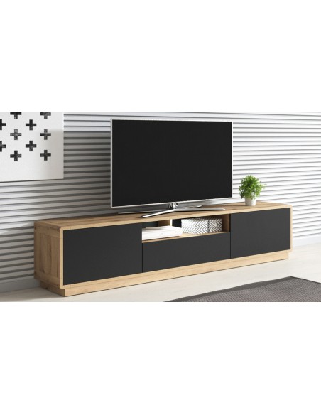 Meuble TV noir mat chêne 200 cm