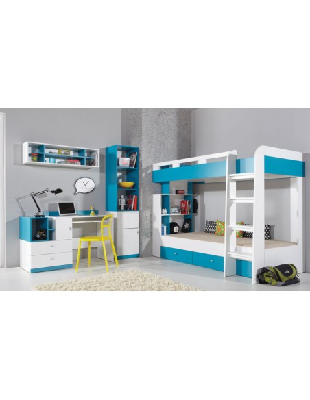 Chambre enfant complète bleue avec lit superposé