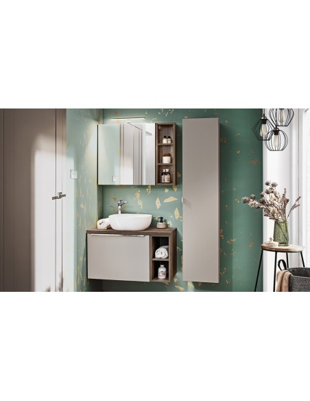 Ensemble meubles salle de bain suspendus gris taupe