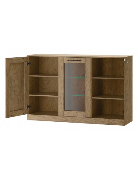Buffet design couleur chêne rustique avec éclairage et 3 portes - Haussmann