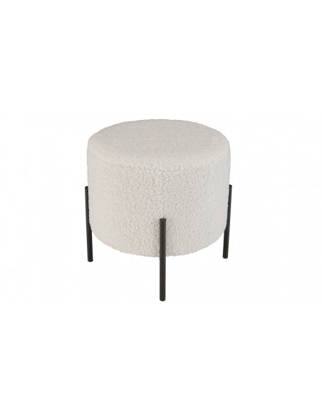 Petit tabouret rond tissu blanc bouclette