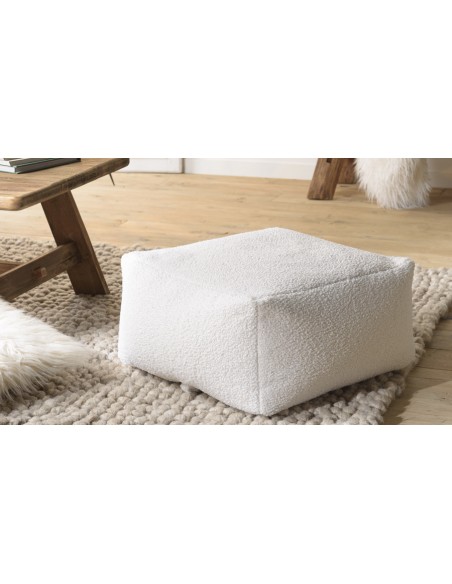 Pouf carré blanc en tissu bouclette à poser au sol - Rosalia