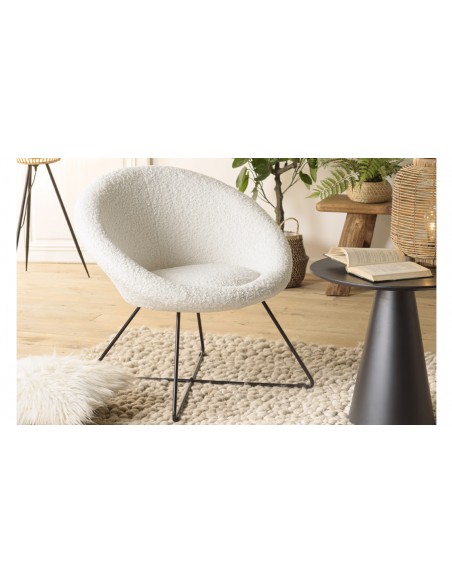 Fauteuil rond en tissu bouclette blanc