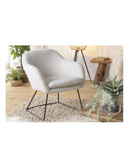 Fauteuil en tissu blanc bouclette avec accoudoirs