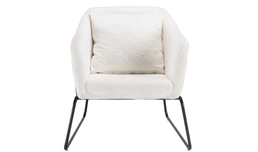 Banc Coffre Rangement 100 Cm - Tissu Bouclette Blanc, Pieds Métal Noir, Assise Capitonnée