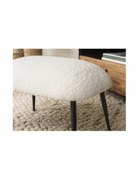 Tabouret moelleux blanc en tissu bouclette