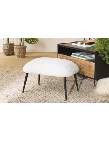 Tabouret moelleux blanc en tissu bouclette