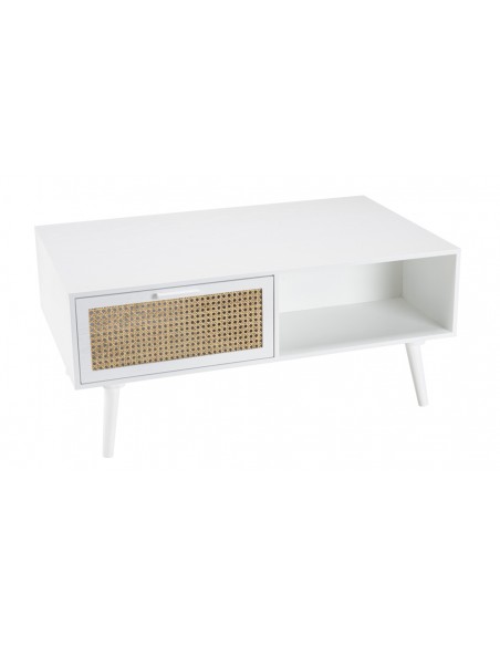 Table basse blanche cannage rotin