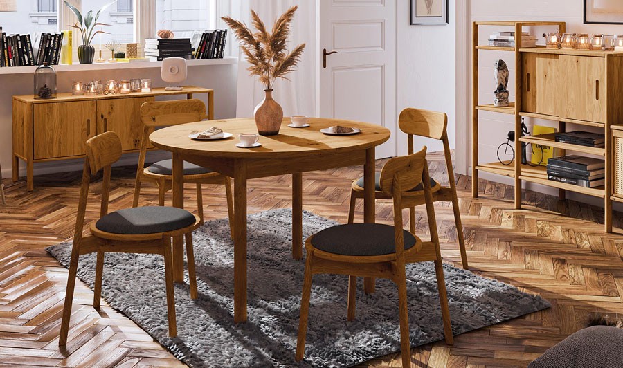 Table à manger ronde en chêne massif style minimaliste - Olgana