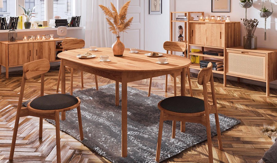 Table à manger ovale minimaliste en bois hêtre massif - Olgana