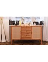 Commode minimaliste en hêtre massif et rotin